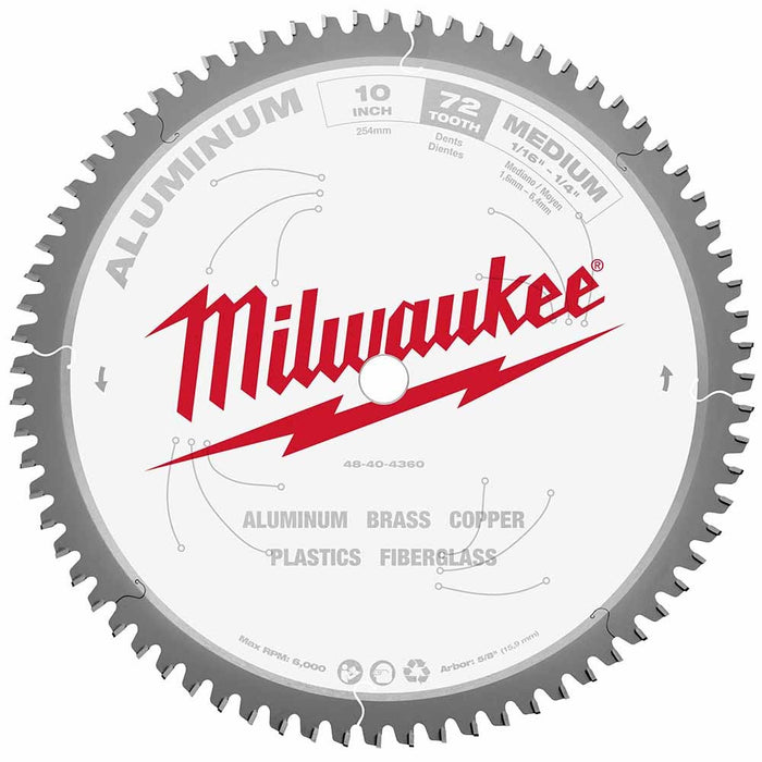 Milwaukee  48-40-4360 10" 72T ALUMINUM CSB, 5/8"