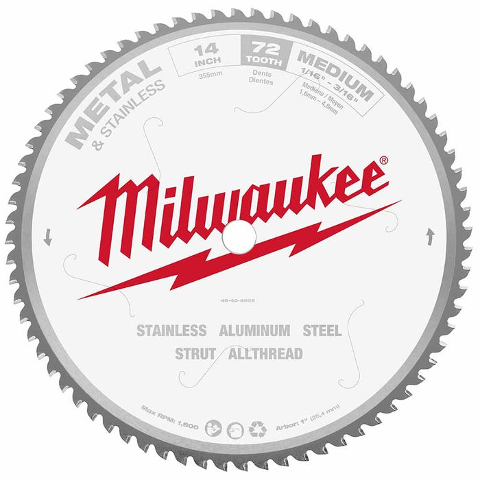 Milwaukee 48-40-4505 Circular Saw Blade 14", 72 Tooth Dry Cut Carbide Tipped