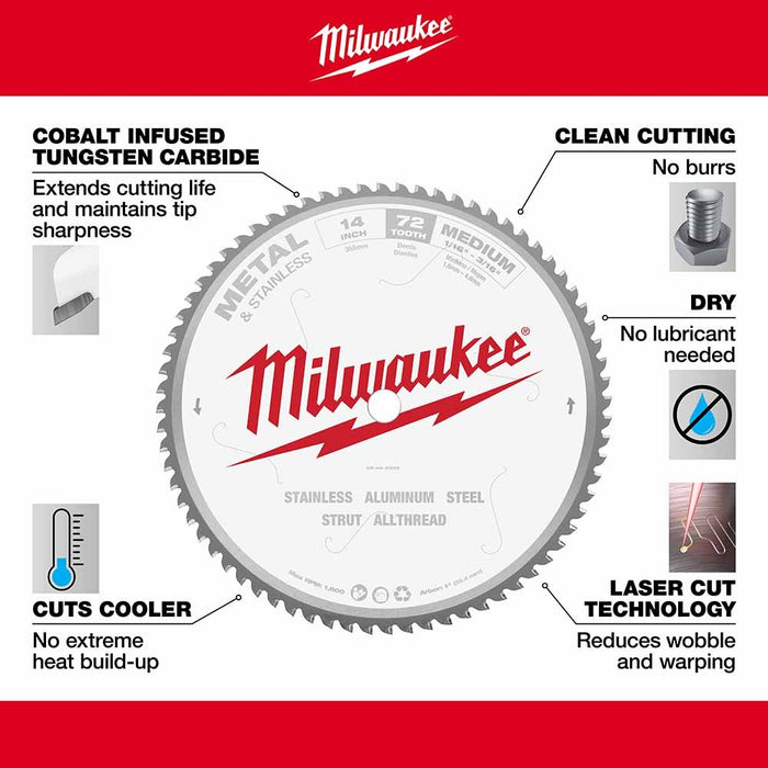 Milwaukee 48-40-4505 Circular Saw Blade 14", 72 Tooth Dry Cut Carbide Tipped