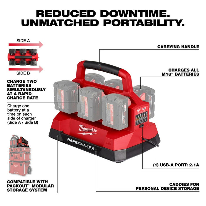 Milwaukee 48-59-1809 M18 PACKOUT Six Bay Rapid Charger - My Tool Store