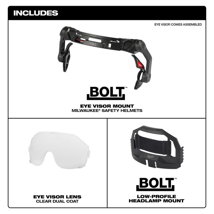 Milwaukee 48-73-1411 BOLT Eye Visor / Face Shield - Clear Dual Coat Lens with Head Lamp Mount Bracket (Compatible with Milwaukee Safety Helmets)