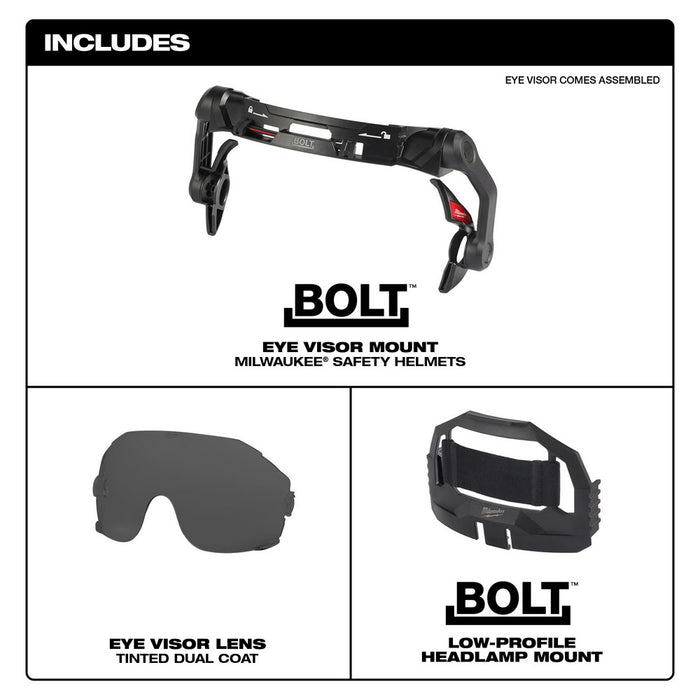 Milwaukee 48-73-1416 BOLT Eye Visor - Tinted Dual Coat Lens with Head Lamp Mount Bracket (Compatible with Milwaukee Safety Helmets) - My Tool Store