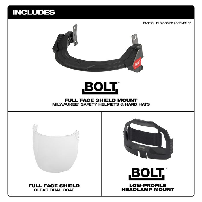 Milwaukee 48-73-1420 BOLT Full Face Shield - Clear Dual Coat Lens (Compatible with Milwaukee Safety Helmets & Hard Hats)