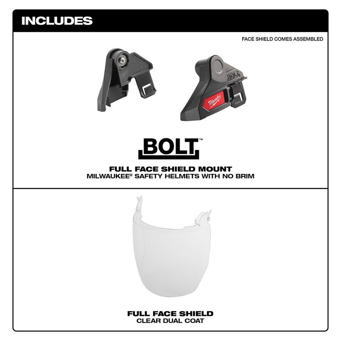 Milwaukee 48-73-1421 BOLT Full Face Shield - Clear Dual Coat Lens (Compatible with Milwaukee Safety Helmet [No Brim])
