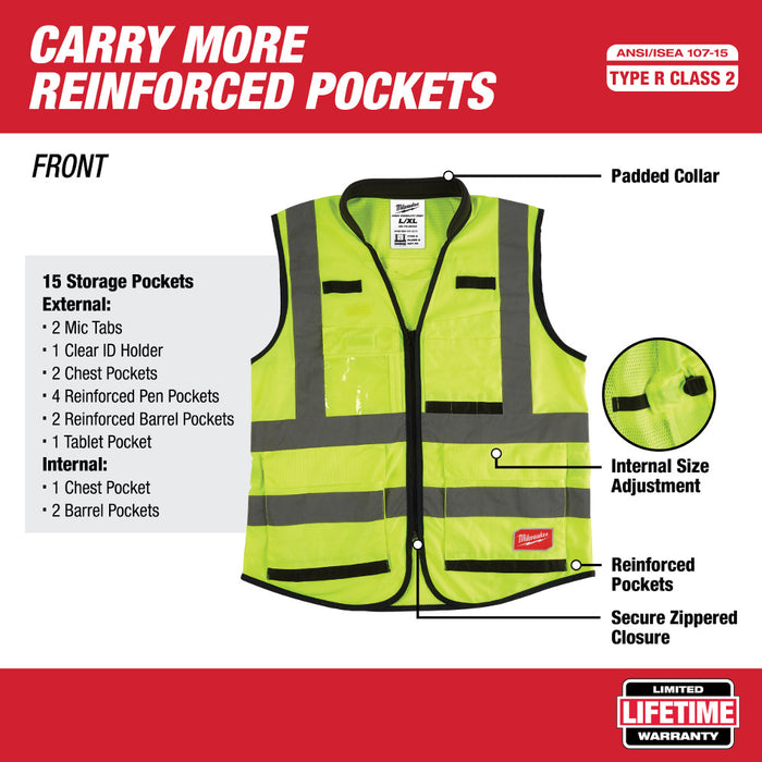 Milwaukee 48-73-5042 High Visibility Yellow Performance Safety Vest - L/XL