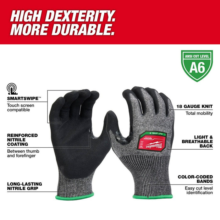 Milwaukee 48-73-7002B 12 Pair Cut Level 6 High-Dexterity Nitrile Dipped Gloves - L