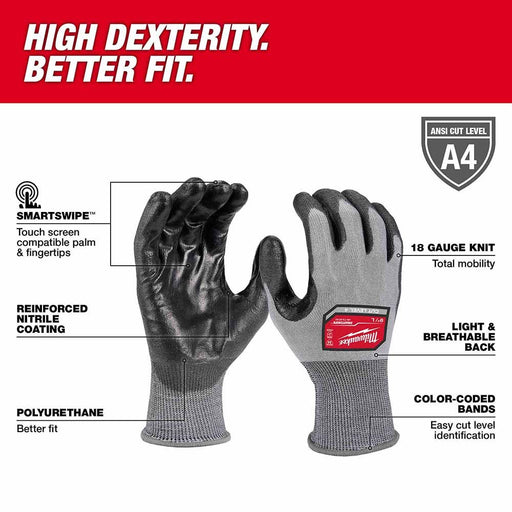 Milwaukee 48-73-8741B High Dexterity A4 Polyurethane Dipped Gloves - Medium - My Tool Store