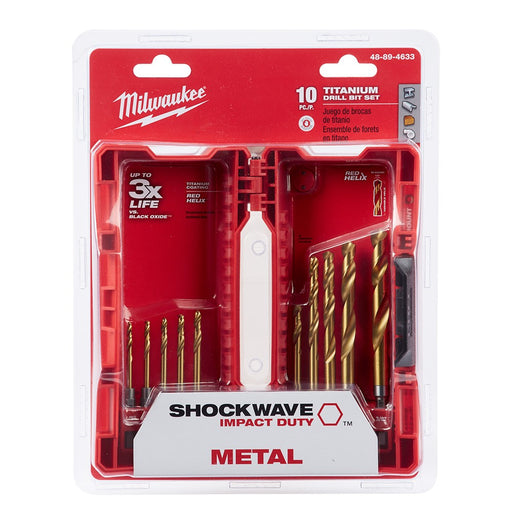 Milwaukee  48-89-4633 10 Piece Titanium Shockwave Red Helix Bit Set - My Tool Store