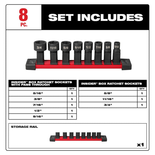 Milwaukee 49-16-1640 INSIDER Box Ratchet Socket SAE Set 8PC - My Tool Store