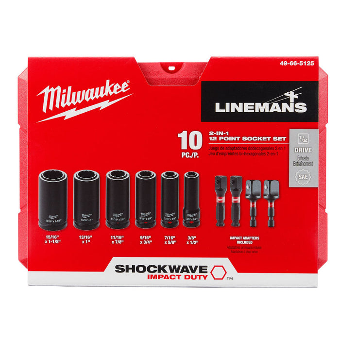 Milwaukee 49-66-5125 Shockwave Lineman's 10PC 2 IN 1 12PT Socket Set - My Tool Store