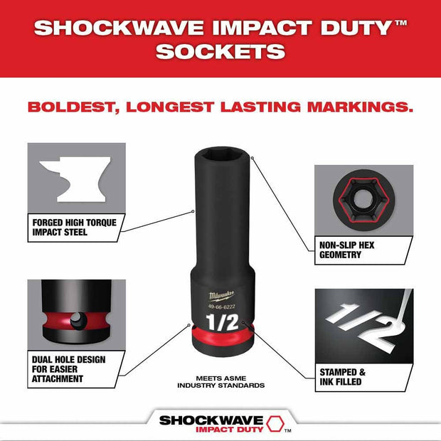 Milwaukee 49-66-6800 Showckwave Impact Duty Socket 3/8" Drive 17-Piece SAE Packout Set