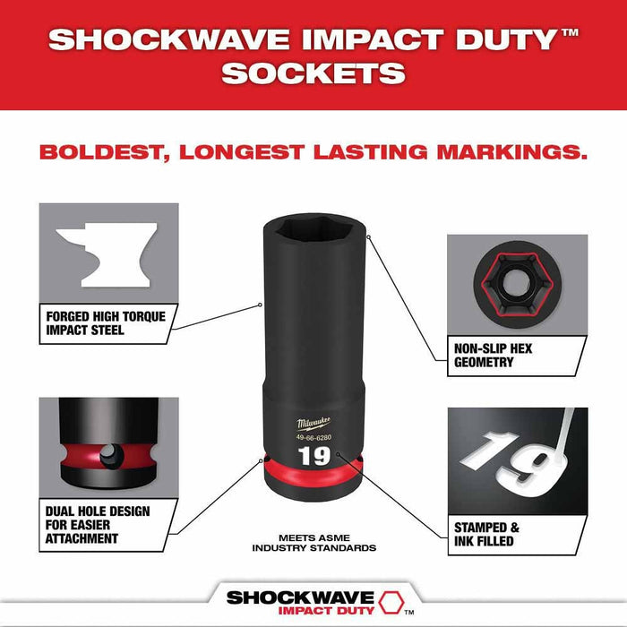 Milwaukee 49-66-6801 Shockwave Impact Duty Socket 3/8” Drive 19-Piece MM Packout Set - My Tool Store