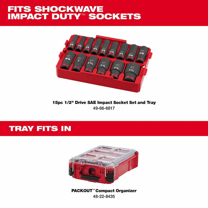 Milwaukee 49-66-6817 Shockwave Impact Duty Socket 1/2" Drive 15-Piece SAE Tray Set