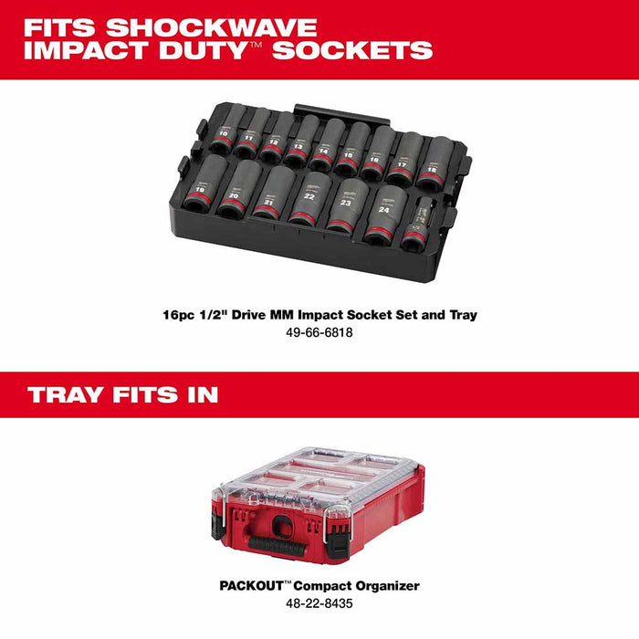 Milwaukee 49-66-6818 Shockwave Impact Duty Socket 1/2" Drive 16-Piece MM Tray Set