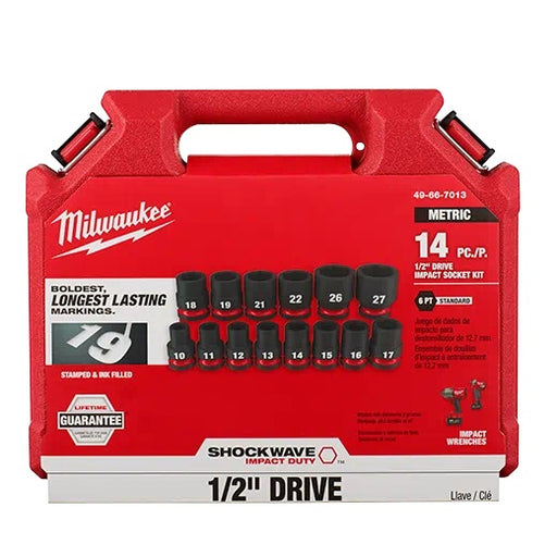 Milwaukee 49-66-7013 14PCSHOCKWAVE Impact Duty™ 1/2" Drive Metric Standard 6 Point Socket Set - My Tool Store