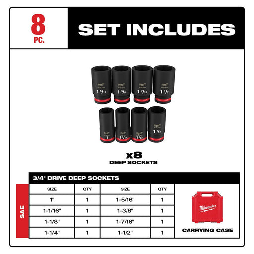 Milwaukee 49-66-7018 8PCSHOCKWAVE Impact Duty™ 3/4" Drive SAE Deep 6 Point Socket Set - My Tool Store