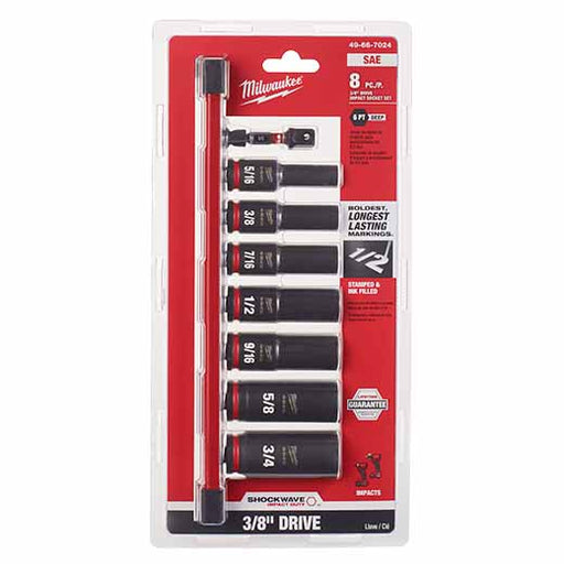 Milwaukee 49-66-7024 8PC SHOCKWAVE Impact Duty™  3/8" Drive SAE Deep 6 Point Socket Set - My Tool Store