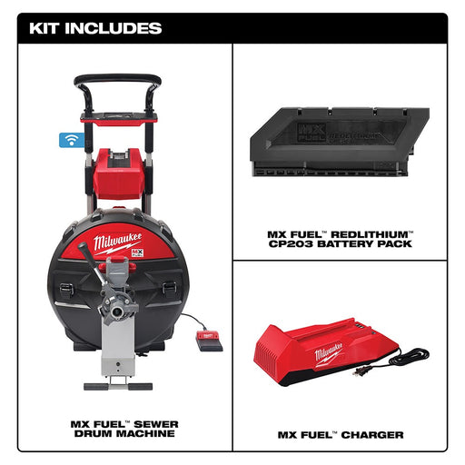 Milwaukee MXF500-1CP MX FUEL Sewer Drum Machine Drain Cleaner Kit w/ Battery - My Tool Store