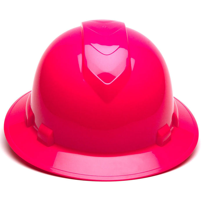 Ridgeline Full Brim Hard Hat 4 Pt Ratchet Suspension, Hi Vis Pink