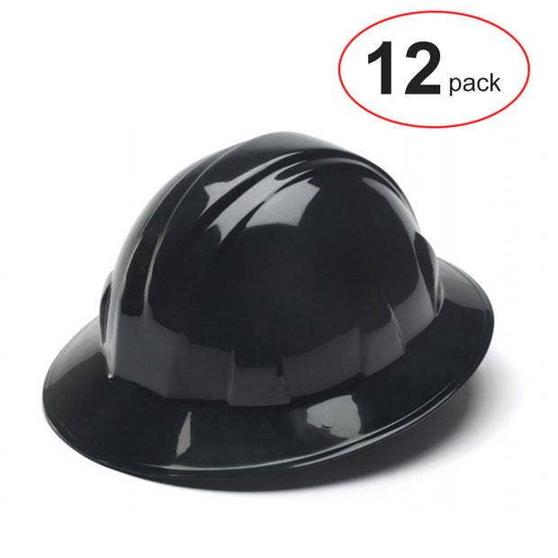 Pyramex HP24111 Black Full Brim Style 4 Point Ratchet Suspension Hard Hat (12 Pack)