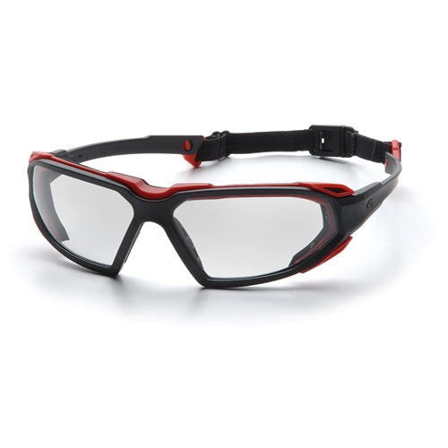 Pyramex SBR5010DT Highlander Clear H2X Anti-Fog Lens Safety Glasses with Black/Red Frame