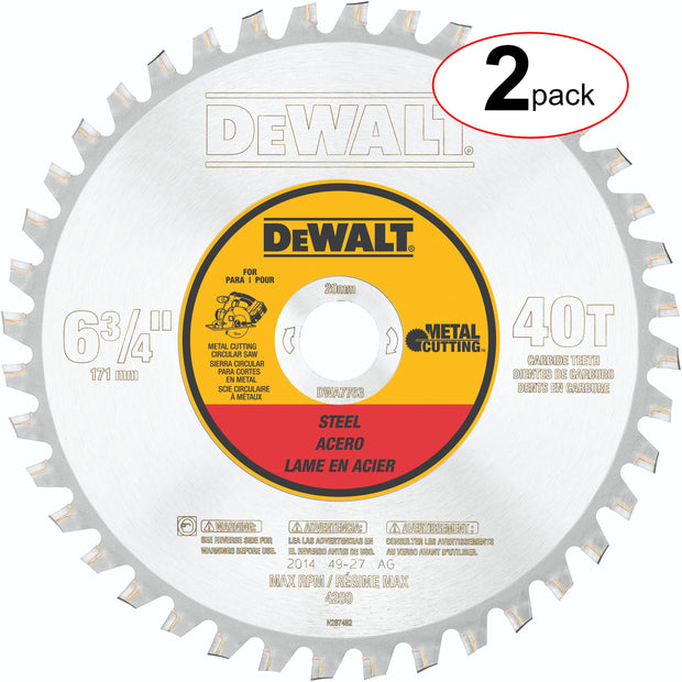 DeWalt DWA7763 6-3/4" 40T Ferrous Metal Saw Blade Cut 20mm - (2Pack)