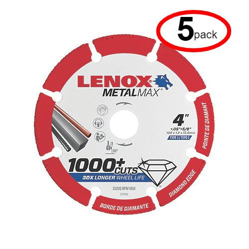 Lenox 1972920 MetalMax Diamond Cutoff Wheel 4" x 5/8" - (5Pack)