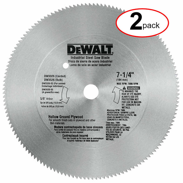 DeWalt DW3326 7-1/4" 140T Steel Hollow Ground Plywood Saw Blade - (2Pack)