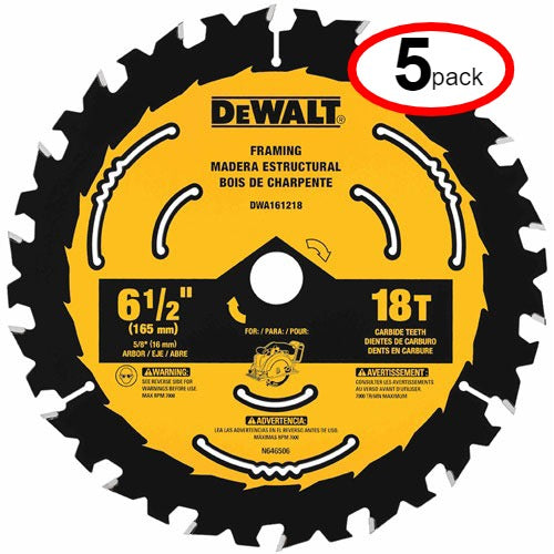 DeWalt DWA161224 6-1/2" 24T Small Diameter Circular Saw Blade Blister - (5Pack)