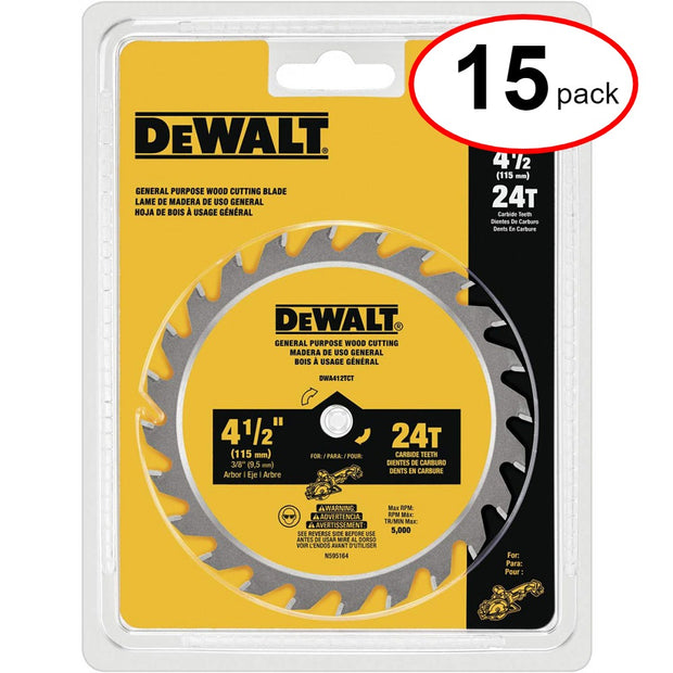 DeWalt DWA412TCT 4-1/2" 24 T Carbide Wood Cutting Circular Saw Blade - (15Pack)