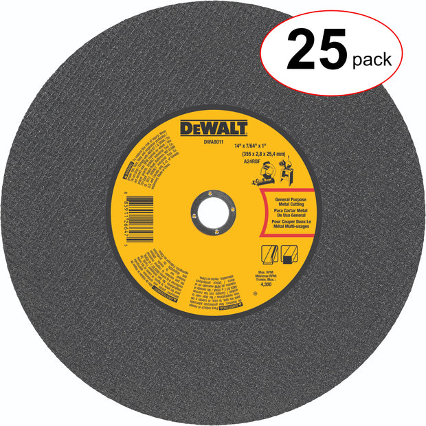 DeWalt DWA8011 14" x 7/64" x 1" Metal Fast Cutting Chop Saw Wheel (Pack of 25)