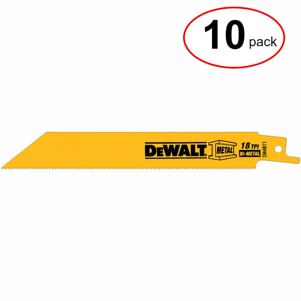 DeWalt DW4811 6" 18 TPI Straight Back Bi-Metal Reciprocating Saw Blade, Metal Cutting(5 Pack) - (10Pack)
