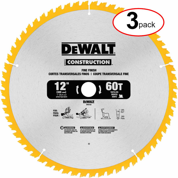 DeWalt DW3126 Series 20 12" 60T Fine Finish Saw Blade - (3Pack)