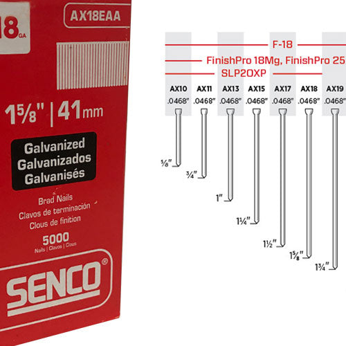 Senco AX18EAA 1-5/8" 18 Gauge Galvanized Straight Strip Brad Nail, 5000/Box - My Tool Store