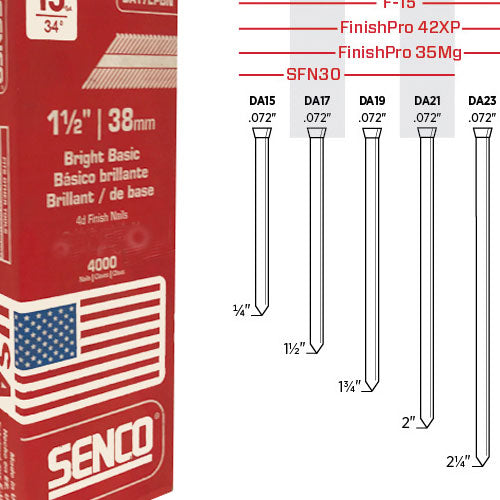 SENCO DA17EPBN 1-1/2" Bright Basic 15 Gauge Finish nails - My Tool Store