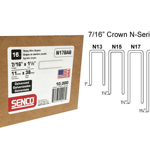 SENCO N17BAB 7/16" Crown, 1-1/2" Leg 16 Gauge, Class 1 Galvanized Sencote