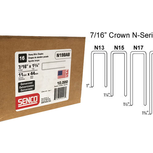 SENCO N19BAB 16 Gauge, 7/16" Crown, 1-3/4" Length Staples 10,000/Box