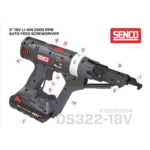 Senco DS322-18V 3" 18V Li-Ion 2500 RPM Auto-Feed Screwdriver (#10C0001N) - My Tool Store