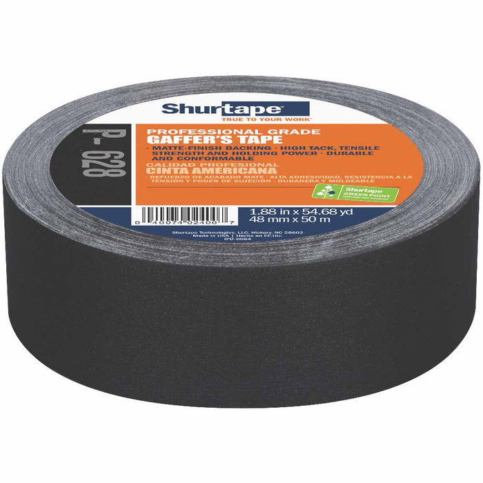 Shurtape 138775 P-628 Professional Coated 2" Gaffer's Tape, Black, 48mm x 50m