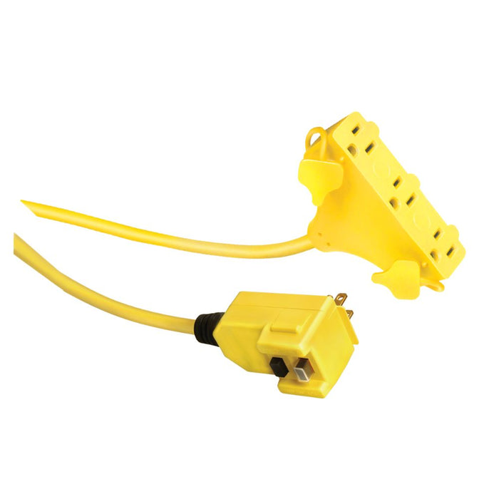 Southwire 14880229-6 50' 120V/15A 12/3 Gauge SJEOW GFCI Right Angle Tritap Cord Set, Yellow Color