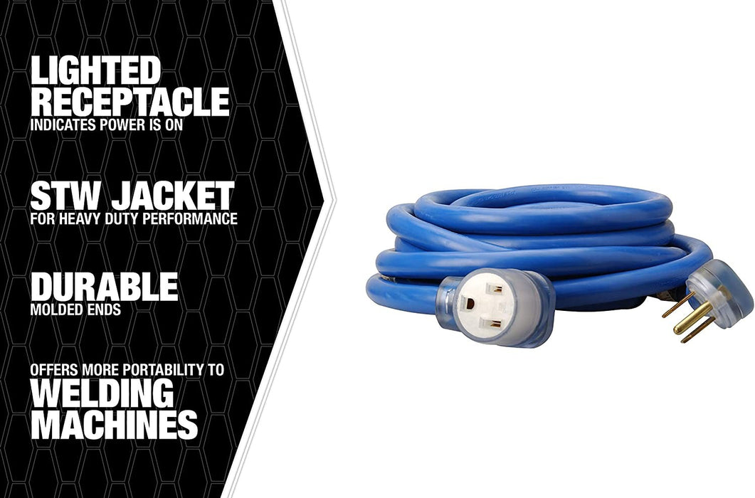 Southwire 19178806 8/3 Heavy-Duty STW 40-Amp/250-Volt Nema 6-50 Blue Welder Extension Cord, 25- Feet, 8-Gauge, STW Jacket for Superior Performance, Rated at 40 Amps, 250 Volts and 10,000 Watts