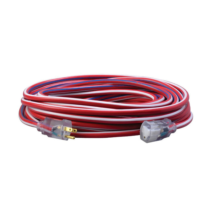 Southwire 2548SWUSA1 12/3 50' SJTW Red/White/Blue Extension Cord W/Lighted Ends