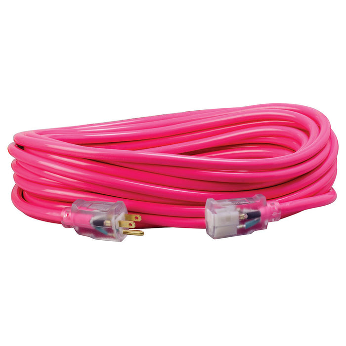 Southwire 2578SW000A 12/3 50' SJTW Cool Pink Extension Cord with Lighted End