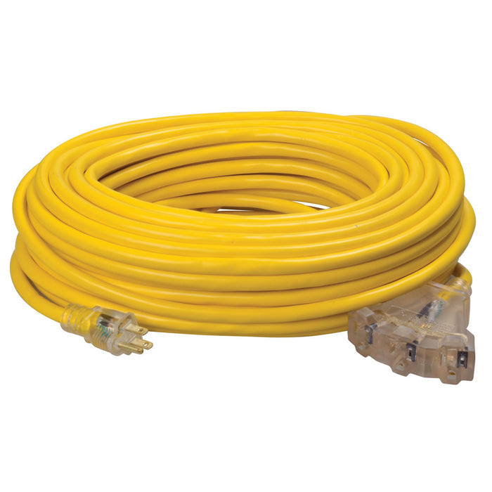 Southwire 4189SW8802 100' SJTW 12/3 Three-Way Power Block with Lighted End Yellow