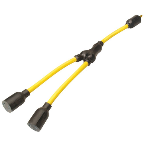Southwire 90228802 0 Twist Y Adapter with 3 Locking Nema L5-20R Receptacles, 125 Vac, 20 A, 1-to-2 Splitter Yellow - My Tool Store