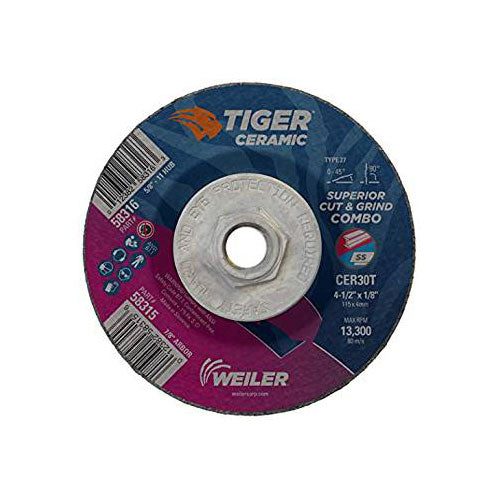 Weiler 58316 4.5 X 1/8 X 5/8-11 CER T27 Tiger Ceramic Combo Wheel - My Tool Store