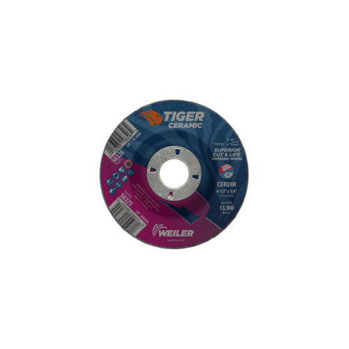 Weiler 58325 4.5 X 1/4 X 7/8 CER24R T27 Tiger Ceramic Grinding Wheel