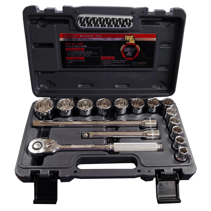 Cougar Pro by Wright Tool A41 16 Piece 1/2" Drive 12 Point SAE Socket Set