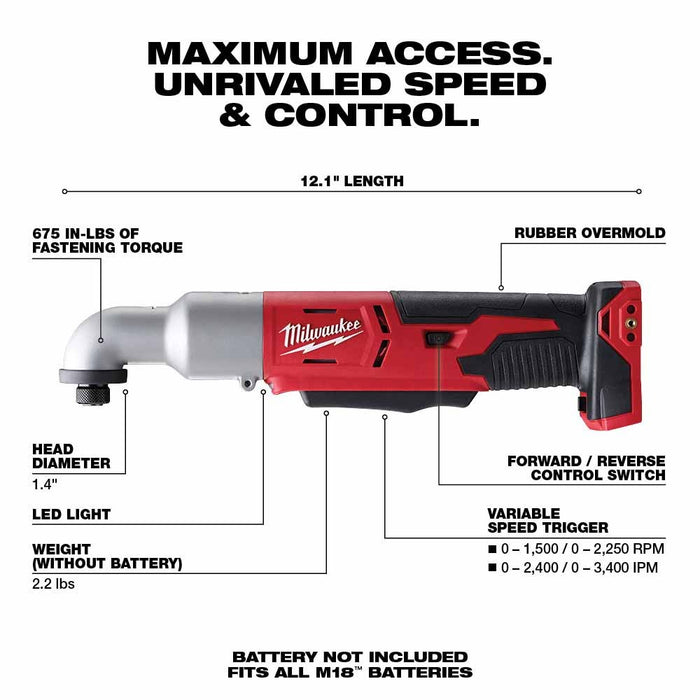 Milwaukee 2667-20 M18  2-Speed 1/4" Right Angle Impact Driver - Bare